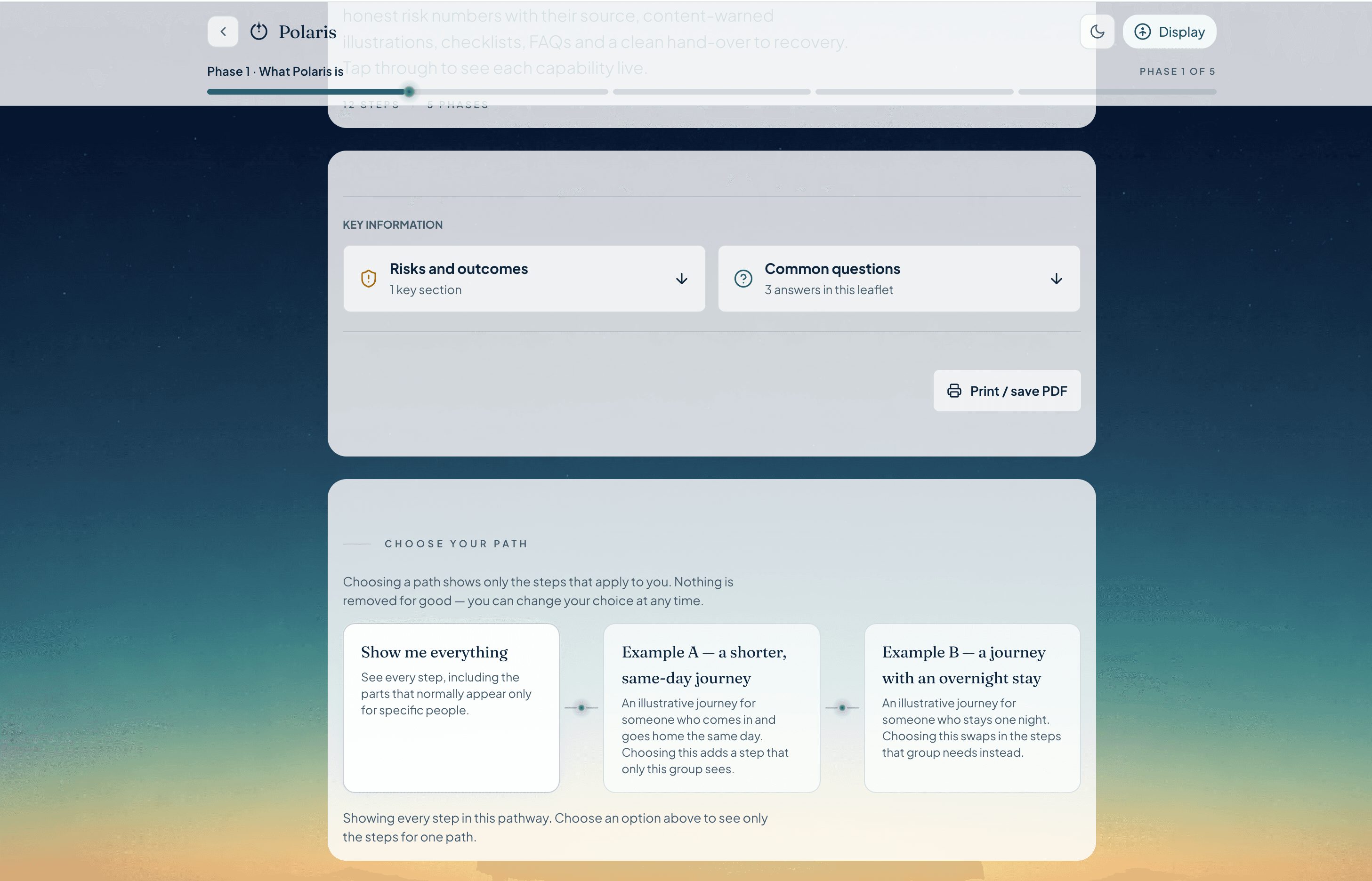 Polaris demo walkthrough: key information and example pathway choices