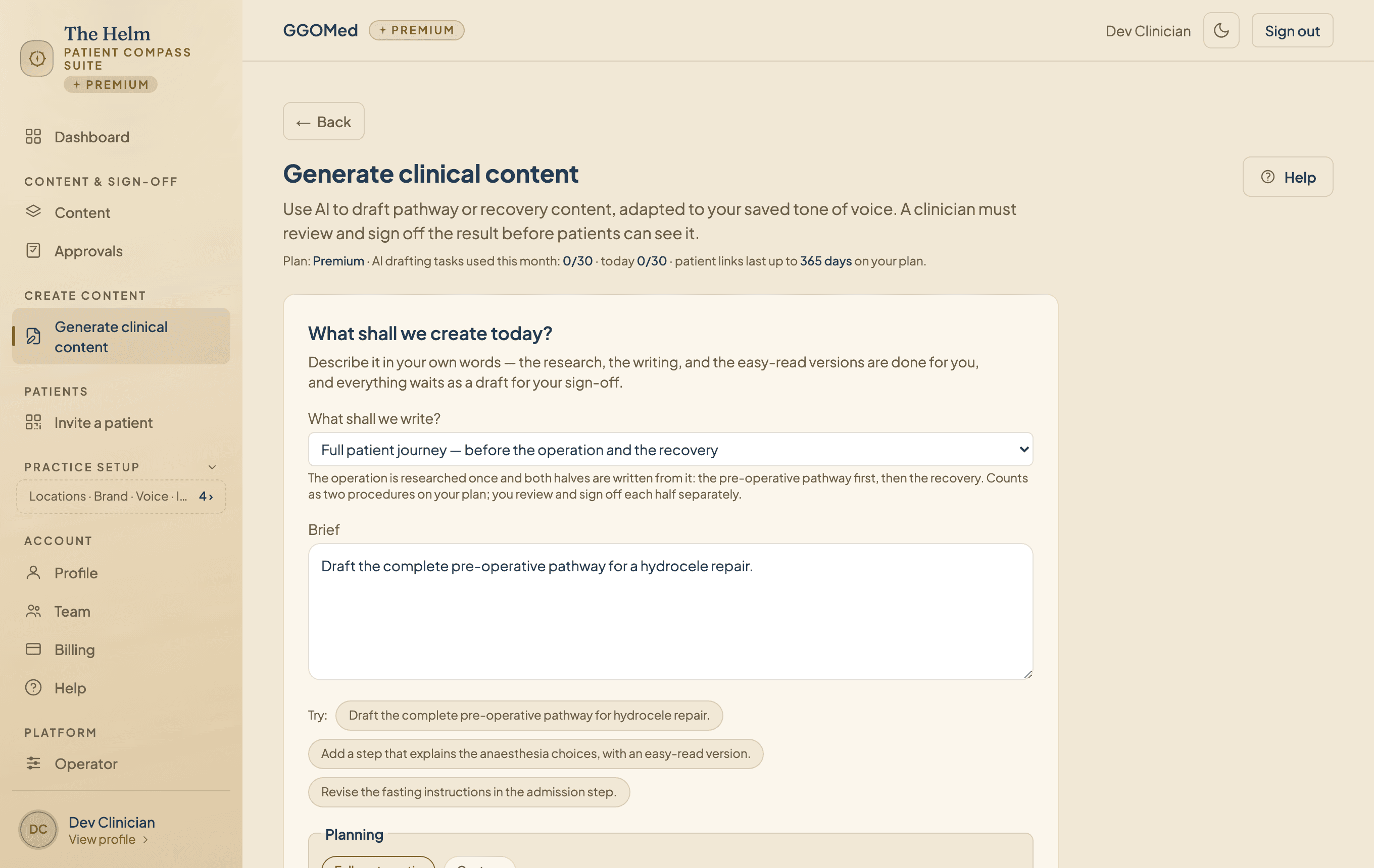 The Helm showing the governed content preparation workspace